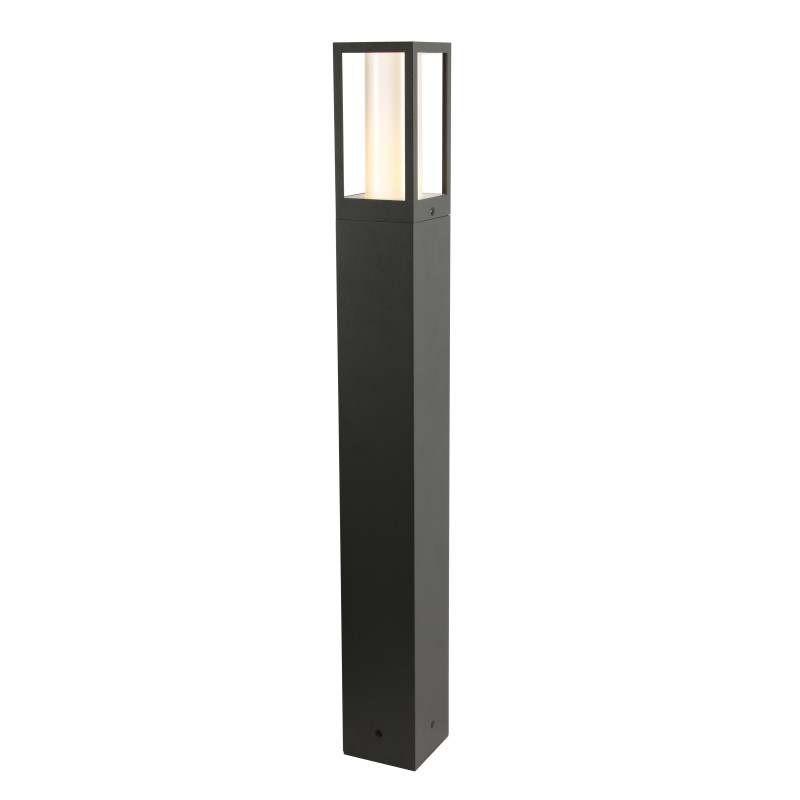 Уличный светильник Favourite Later 3036-1T, L75*W75*H700, каркас черного цвета, внешний плафон из прозрачного стекла, внутренний цилиндрический плафон из белого матового  акрила, IP65