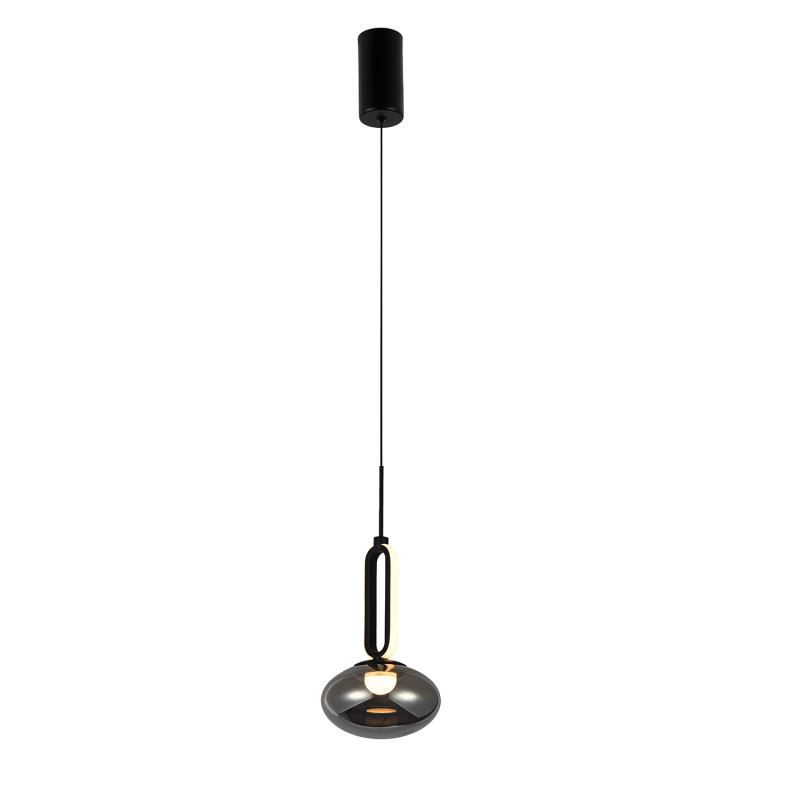 Подвесной светильник 15*188 см, 10W, Favourite BARON 4284-1P матовый черный, стекло дымчато-серого цвета, белый акрил