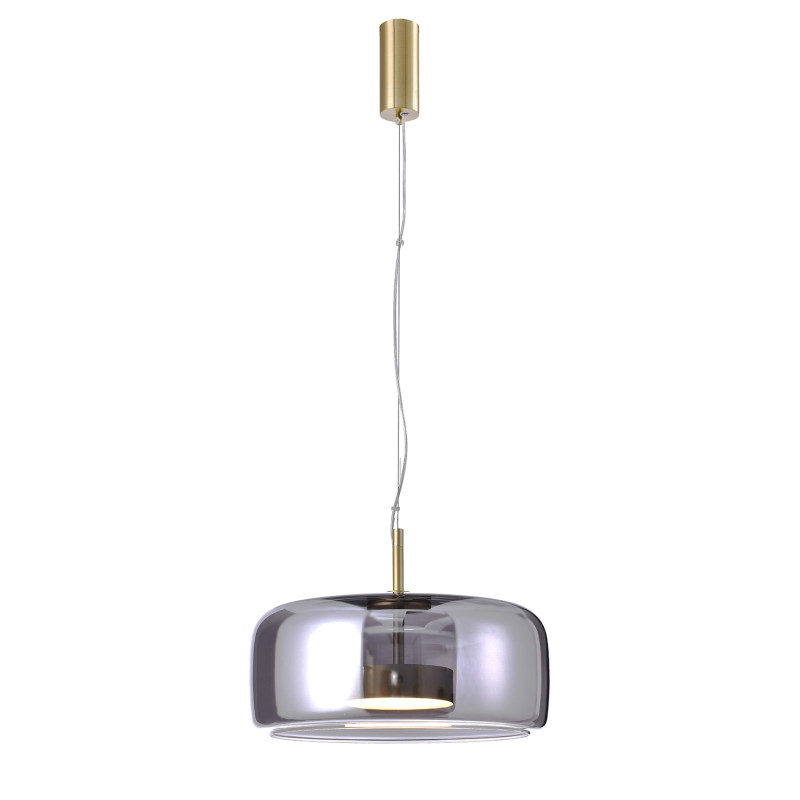 Подвесной светильник 38*180 см, 12W, Favourite Reflex 4234-2P Стекло дымчато-серого цвета, матовое золото и белый акрил