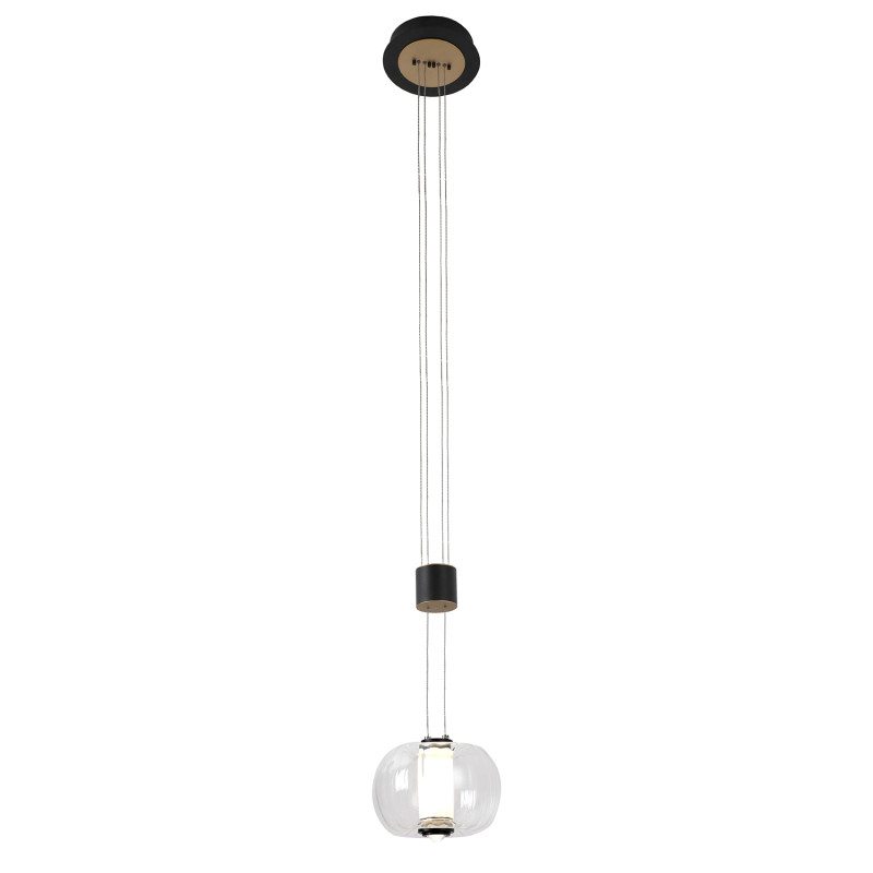 Подвесной светильник 16*235 см, 7W, Favourite Lyfta 4492-1P матовый черный, матовое золото, прозрачное стекло, белый акрил