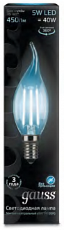 104801205 Лампа Gauss Filament Свеча на ветру 5W 450lm 4100К Е14 LED 1/10/50