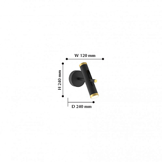 Бра Favourite Duplex 2324-2W, D250*W120*H250, металл черного матового цвета, элементы окрашены в золотой цвет, плафон поворотный, модули LED с двух сторон плафона, акриловый рассеиватель