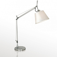 Настольная лампа Favourite Phantom 1867-1T, D240*W465*H750, металл окрашен в серебряный цвет, абажур из белой ткани, двухступенчатая система сгибания основания