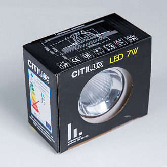 Встраиваемый светильник 9 см, 7W, 3500К, Citilux Альфа CLD001KNW1, белый-хром