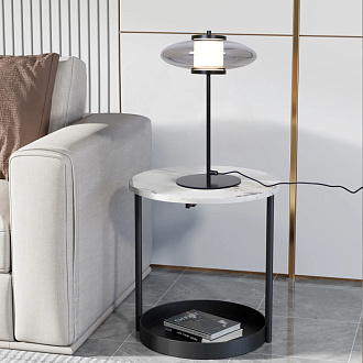 Настольная лампа 26*40 см, 7W, Favourite Rulle 4373-1T матовый черный, стекло дымчато-серого цвета, белый акрил