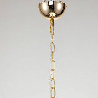 Подвесная люстра Favourite Ariel 2999-9P, D540*H530/1500, золотой гальваники, на центральном штоке декор в виде стеклянного шара, выдувные плафоны янтарного цвета