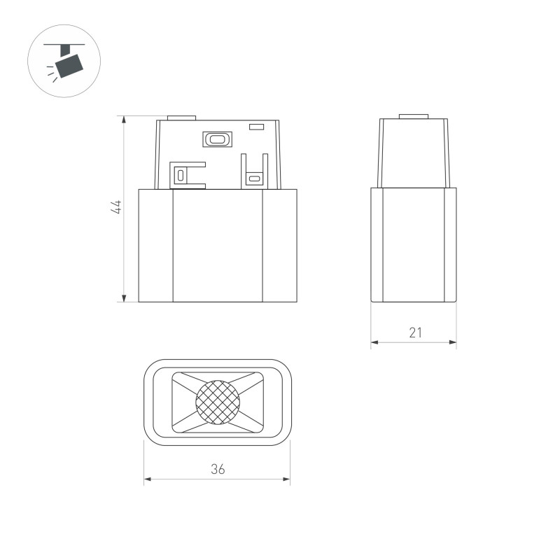 Светильник на шине Arlight 043291 3,6*2,1*4,4 см, 2W, белый (теплый)K,