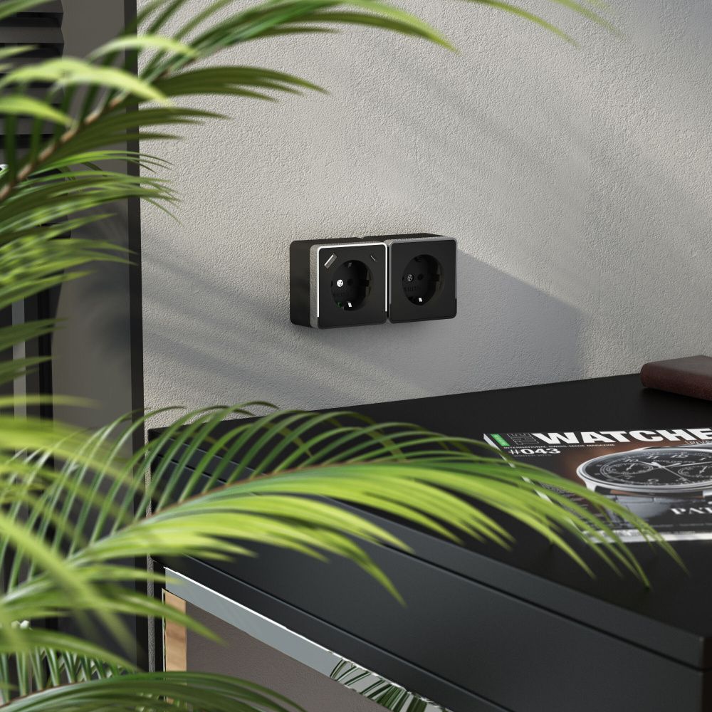 Розетка Werkel W5071735 с заземлением, шторками и USB тип A+C Gallant, черный хром