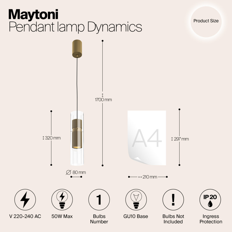 Светильник 8 см, Maytoni Dynamics MOD326PL-01MG, матовое золото
