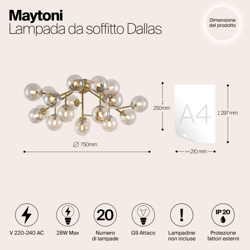 Потолочная люстра Maytoni Dallas MOD545PL-20G, диаметр 75 см, золото