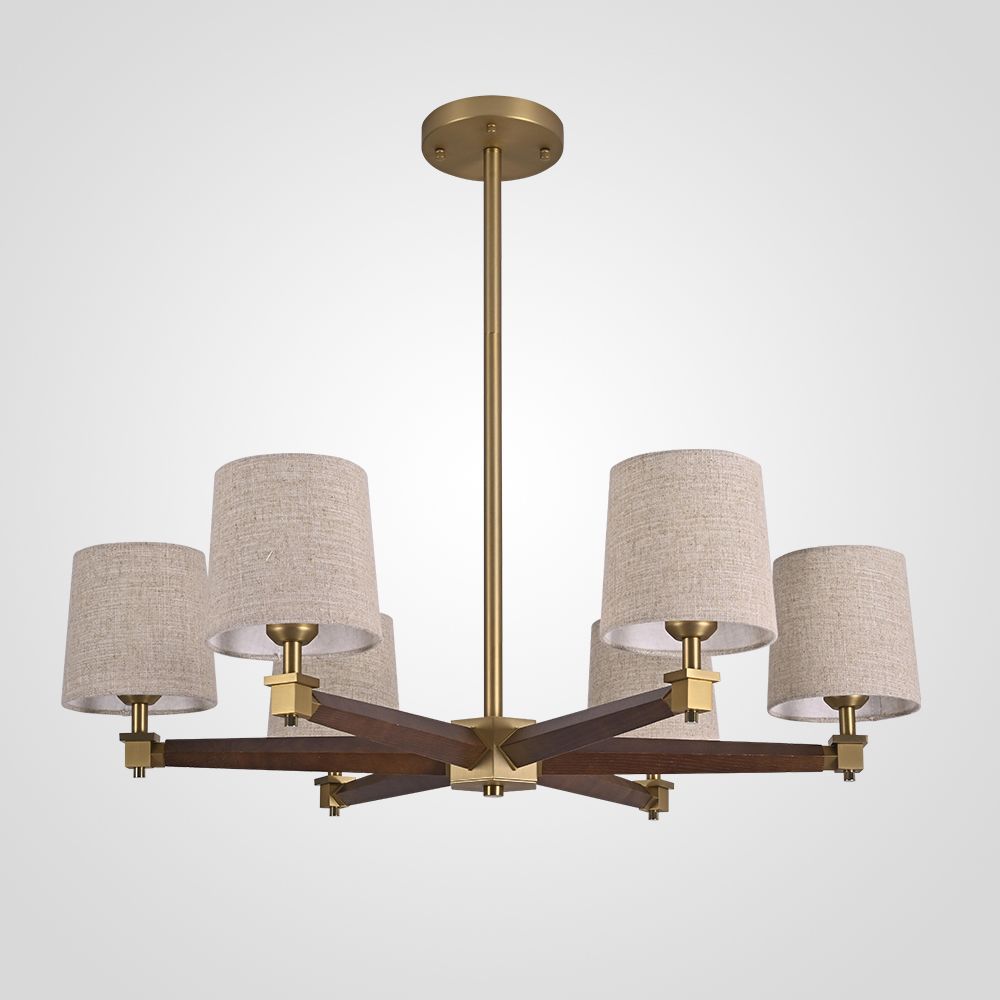 Люстра на штанге Jorgenson D85 Beige/Dark wood 85*85*60 см, 6*E27*60W, ImperiumLoft STAVRA01, Тёмное дерево, Золотистый