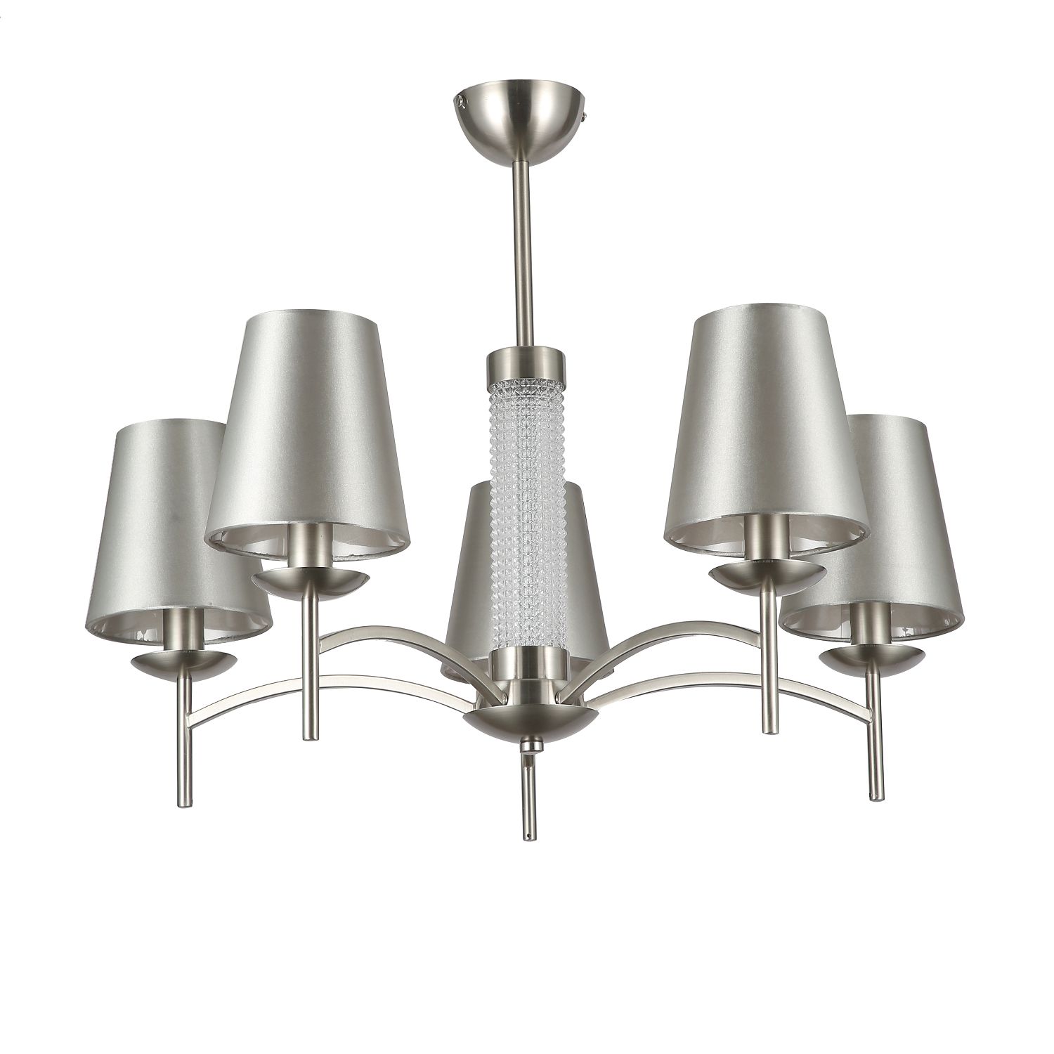 Люстра F-Promo Velum 2906-5P, D690*H520, никеля, плафоны из серой атласной ткани, декоративный стеклянный элемент