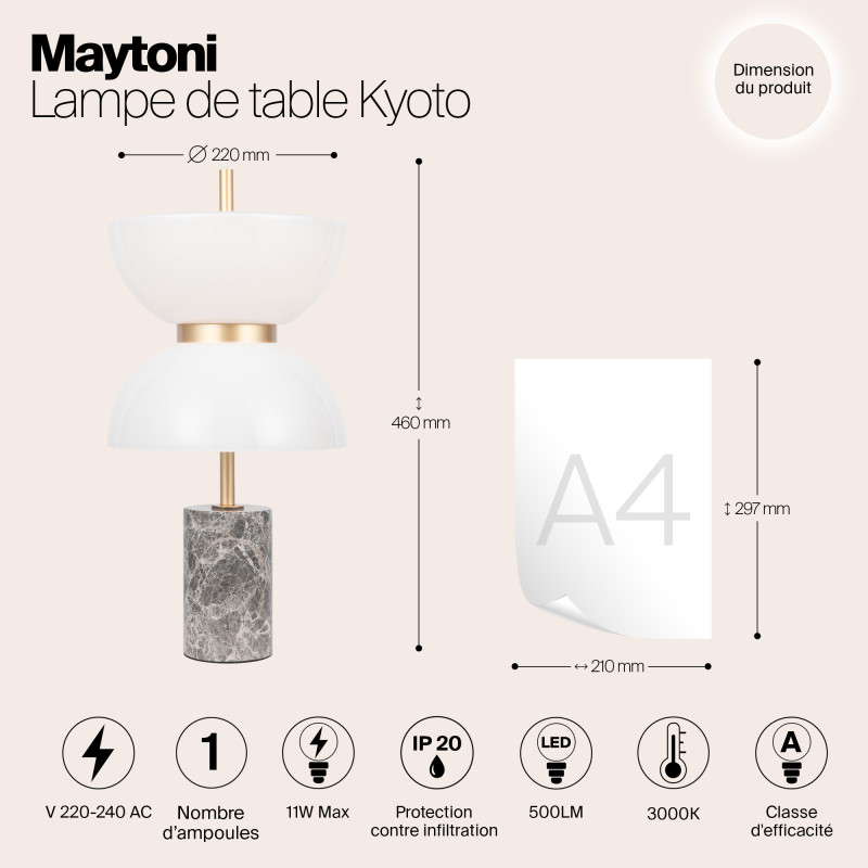 Настольный светильник  22 см, LED 11W, 3000К, Серый Maytoni Kyoto MOD178TL-L11GR3K