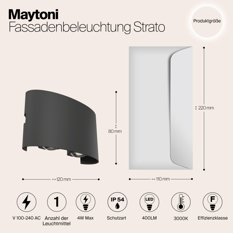 Светодиодный светильник 12 см, 4W, 3000K, Maytoni Strato O417WL-L4GR3K, серый