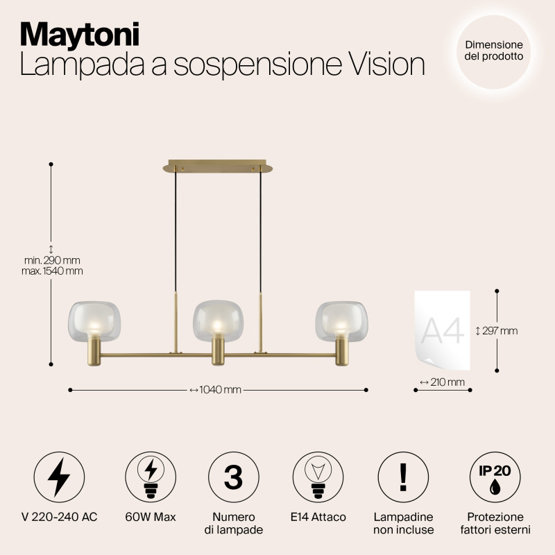 Светильник 104 см, Maytoni Vision MOD411PL-03G, золото