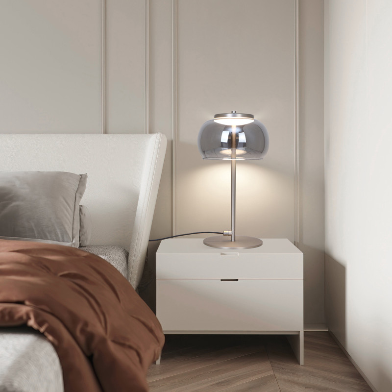Настольная лампа 18*33 см, 7W, Favourite Trendig 4376-1T матовый черный, стекло дымчато-серого цвета, никель, белый акрил