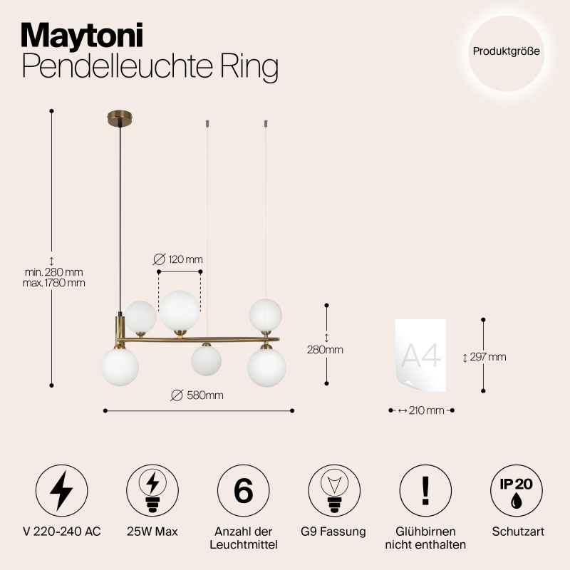 Светильник 58 см, Maytoni Ring MOD013PL-06BS1, латунь