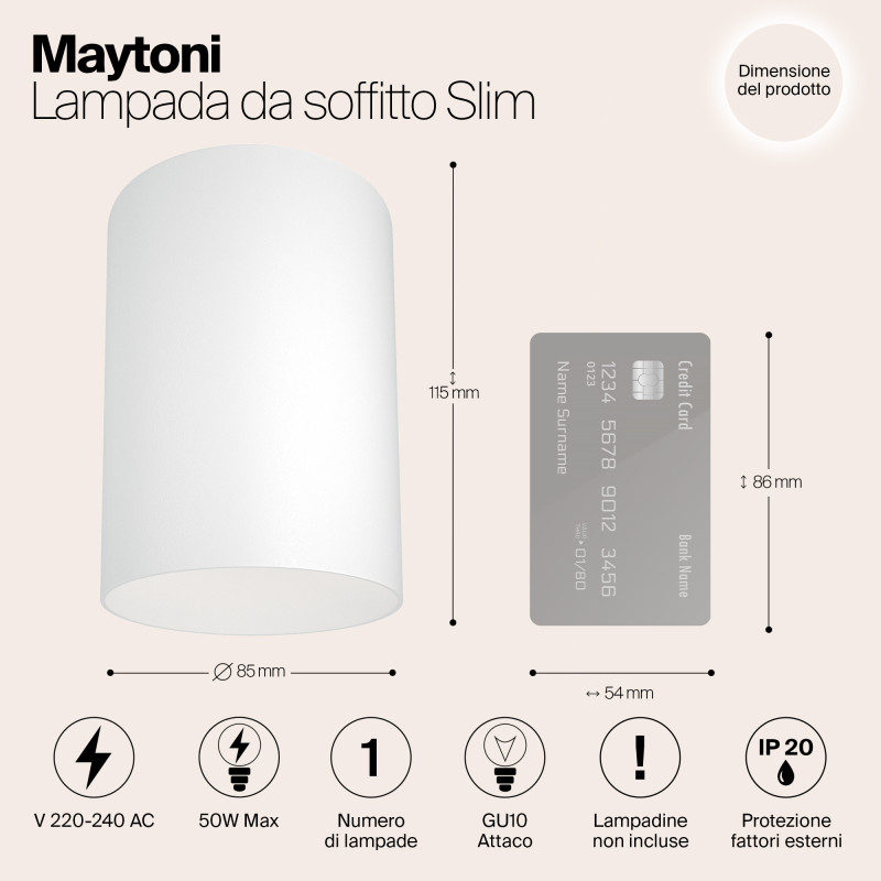 Светильник 8,5*8,5 см, GU10 50W, Maytoni Alfa C014CL-01W, белый