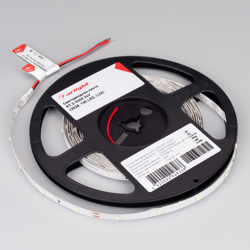 Лента RT 2-5000 24V Cool 8K 0.5x (3528, 150 LED, LUX) (Arlight, 2.9 Вт/м, IP20) 019916(1). Цена указана за 5 метров. Продается кратно 5 метрам.