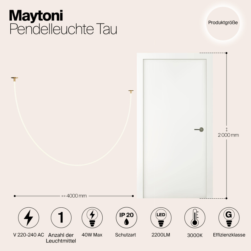 Светильник 400 см, 40W, 3000K, Maytoni Tau MOD146PL-L40G3K, золото