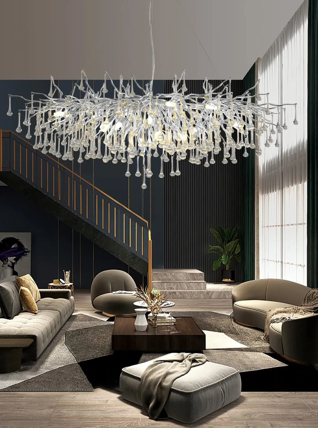 Светильник ElegantLight DZN-8263 SILVER/СЕРЕБРО D1800*800/H500/20/E14/10W RAIN 22-10