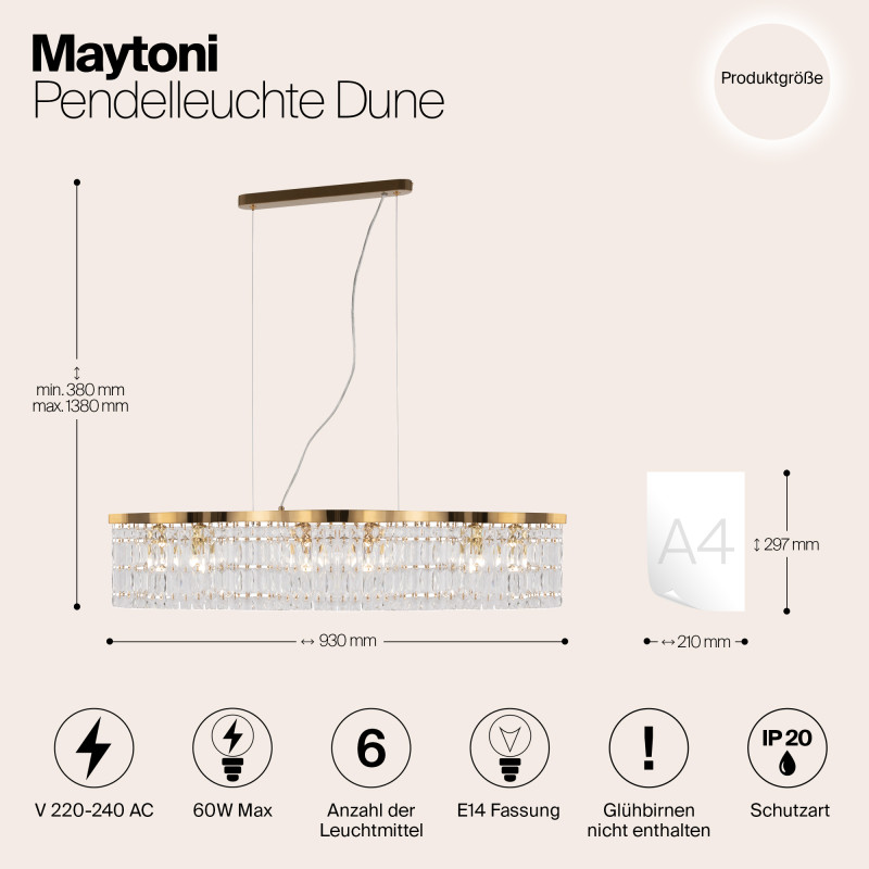 Светильник 93 см, Maytoni DIA005PL-06G, золото