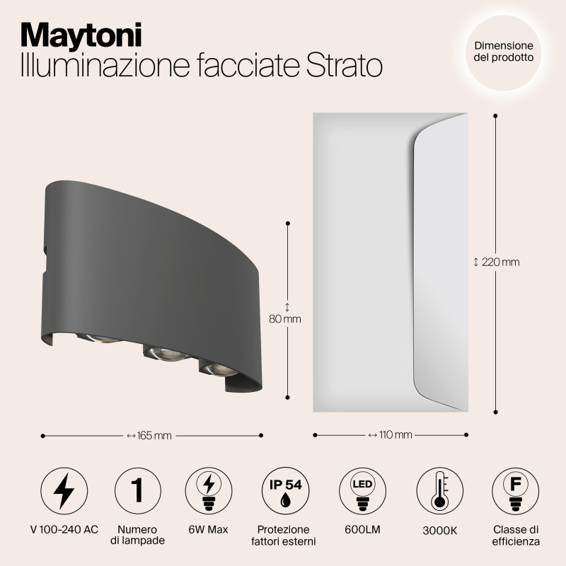 Светодиодный светильник 17 см, 6W, 3000K, Maytoni Strato O417WL-L6GR3K, серый