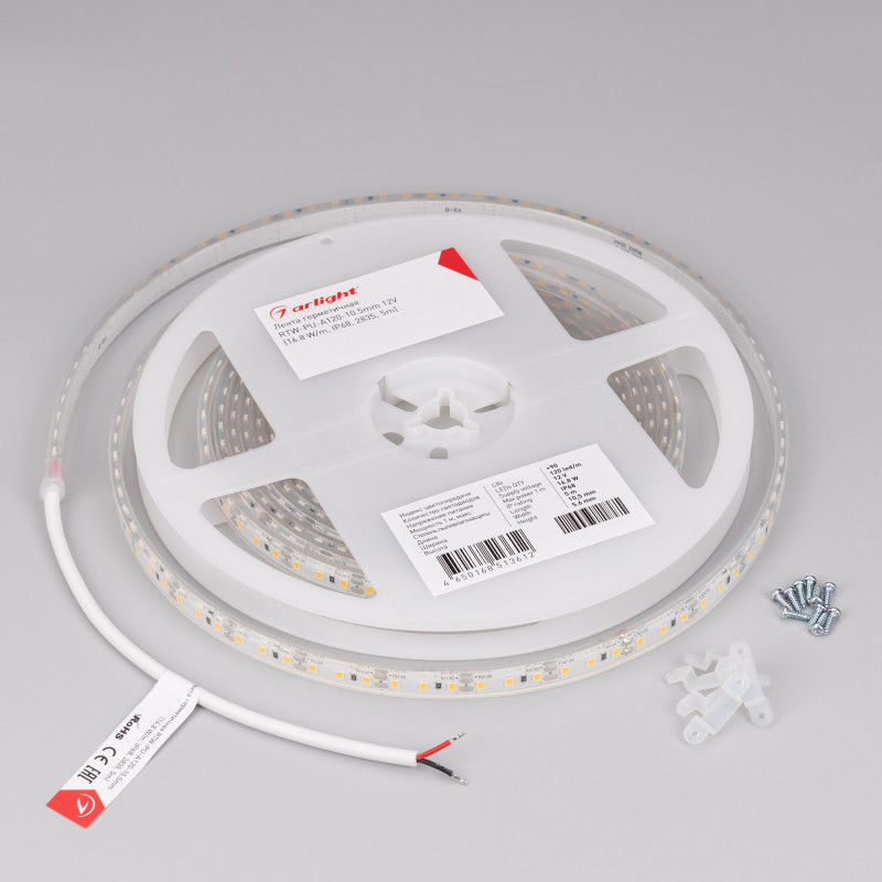 Лента герметичная RTW-PU-A120-10.5mm 12V Day4000 (16.8 W/m, IP68, 2835, 5m), Arlight 029597(2). Цена указана за 5 метров. Продается кратно 5 метрам.