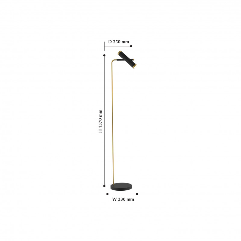 Торшер Favourite Duplex 2324-2F, D250*W330*H1570, металл черного матового цвета, элементы окрашены в золотой цвет, плафон поворотный, модуль LED с двух сторон плафона, акриловый рассеиватель