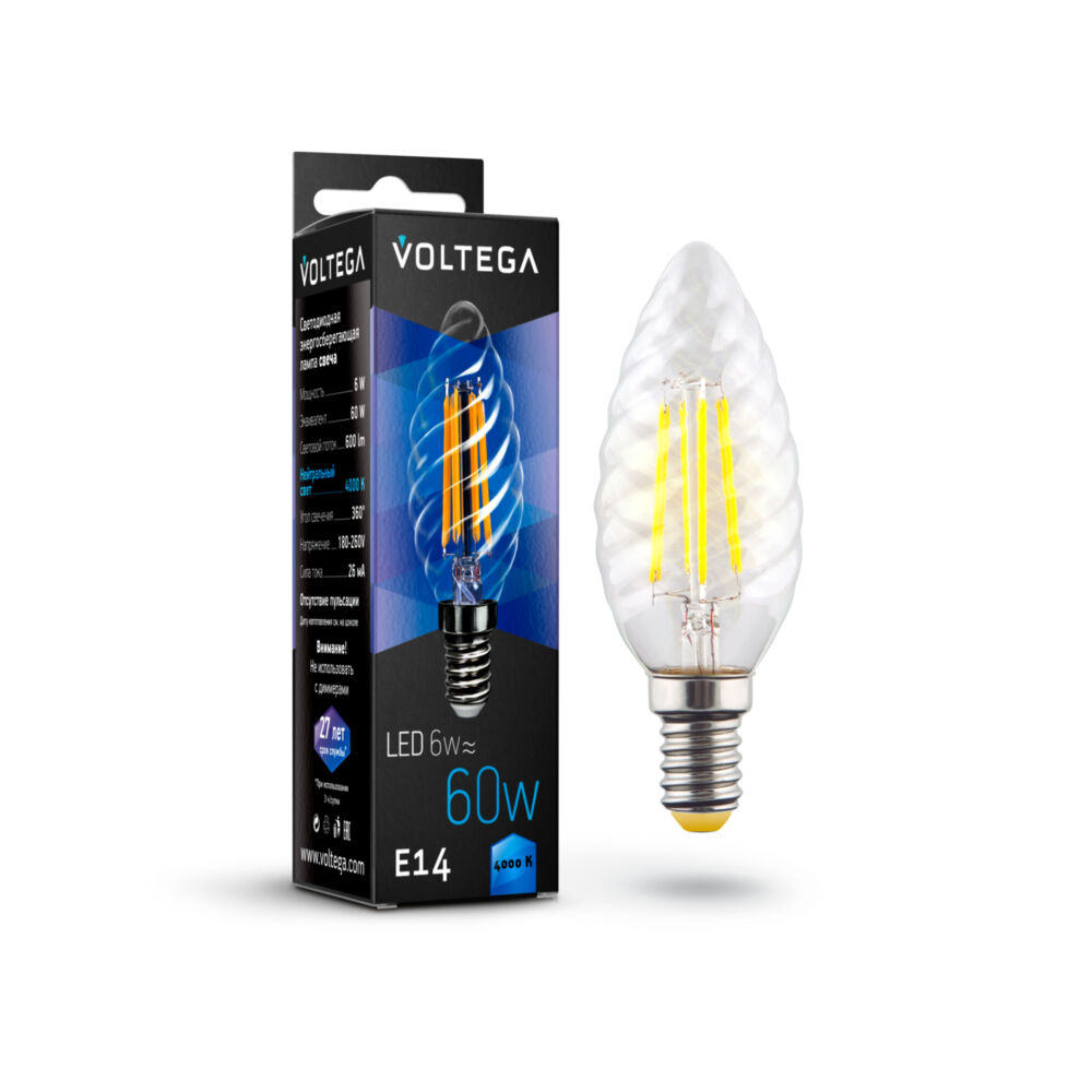 7028 Лампа светодиодная диммируемая Voltega Crystal 6W 600Lm 4000K E14