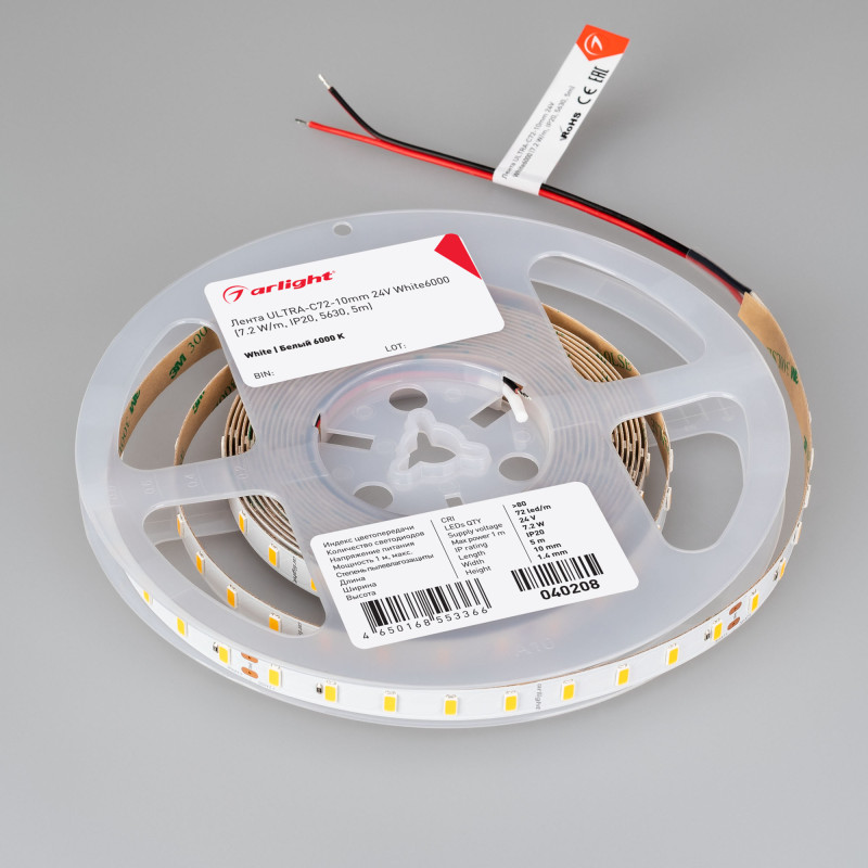 Лента ULTRA-C72-10mm 24V White6000 (7.2 W/m, IP20, 5630, 5m) (Arlight, высок.эфф.200 лм/Вт) 040208. Цена указана за 5 метров. Продается кратно 5 метрам.