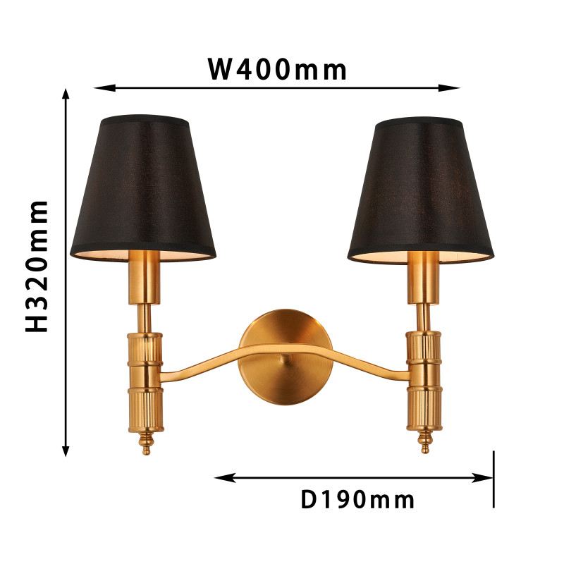 Бра Favourite Flagship 2933-2W, D190*W400*H315, античной латуни, плафоны из черной атласной ткани