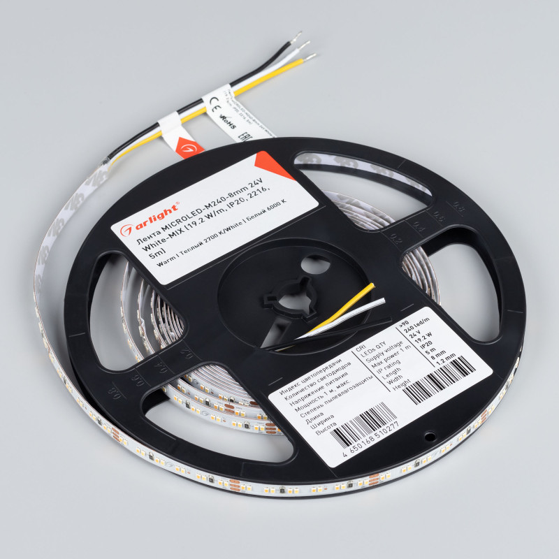 Лента MICROLED-M240-8mm 24V White-MIX (19.2 W/m, IP20, 2216, 5m) (Arlight, Изменяемая ЦТ) 024504(2). Цена указана за 5 метров. Продается кратно 5 метрам.