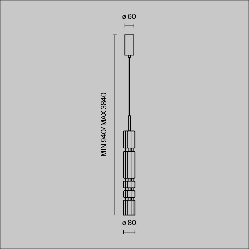 Подвесной светильник 8*8*384 см, LED, 12W, 3000К, Maytoni Ordo MOD272PL-L12B3K черный