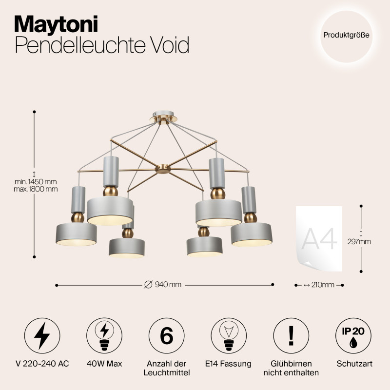 Подвесная люстра Maytoni Void MOD030PL-06GR серый, диаметр 94 см