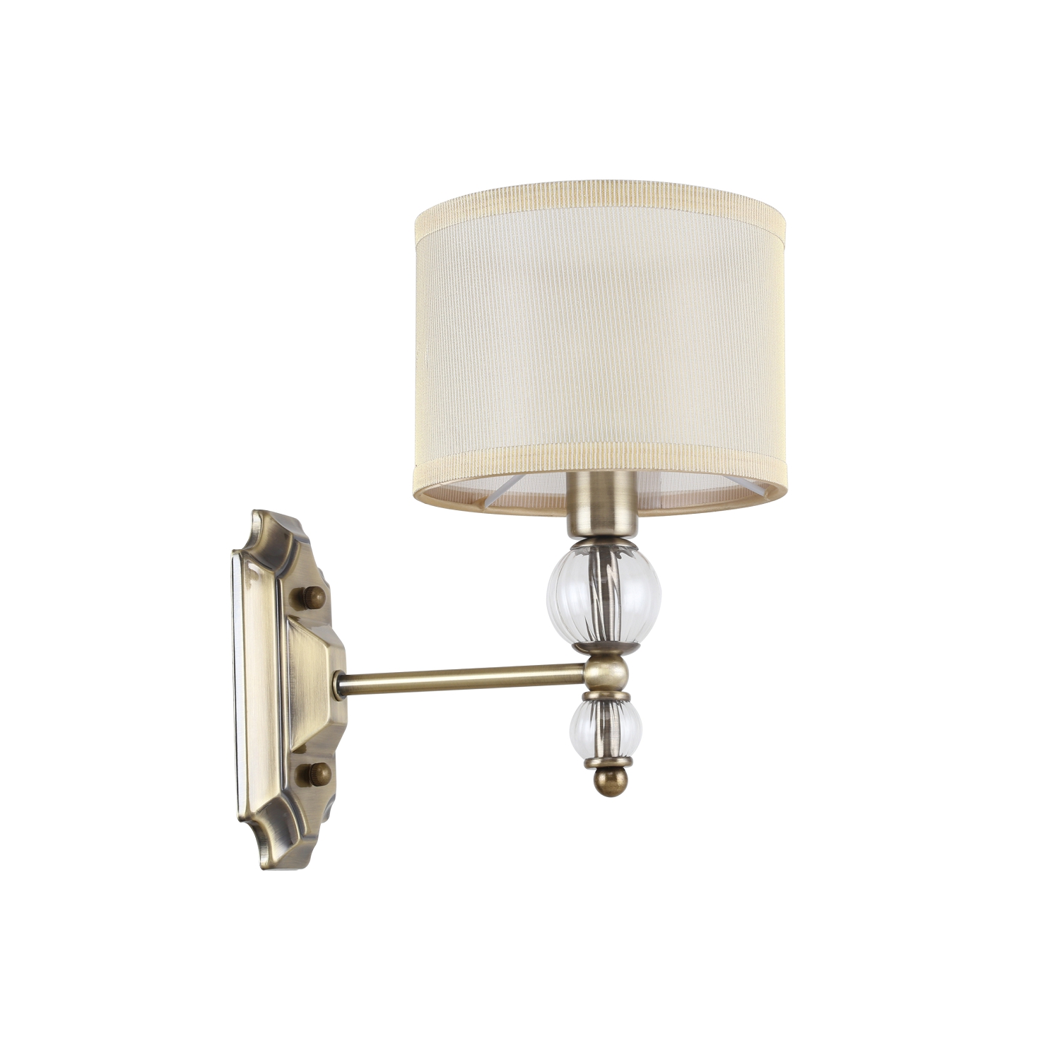 Бра F-Promo Vallora 2663-1W, D240*W160*H280, античной бронзы, абажур из бежевой ткани, декоративные элементы в виде выдувных стеклянных шариков