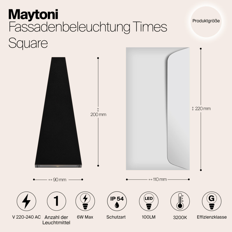Уличный настенный светодиодный светильник Maytoni Times Square O580WL-L6B черный