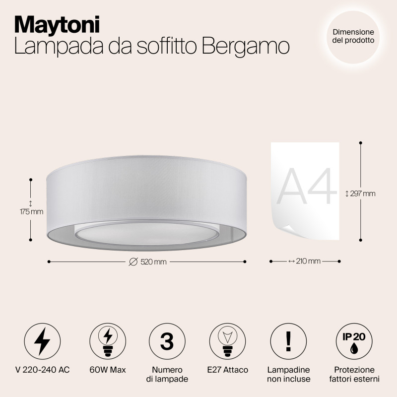 Светильник 52*52 см, Е27 60W, Maytoni Bergamo MOD617CL-04GR