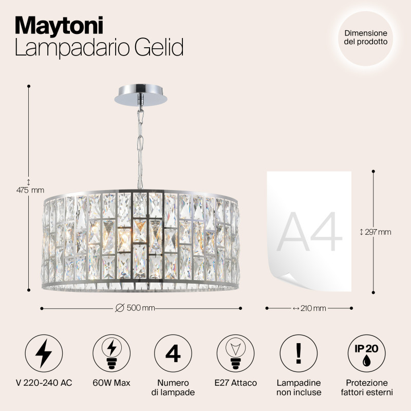 Светильник подвесной Maytoni Gelid MOD184-PL-04-CH, диаметр 50 см, хром