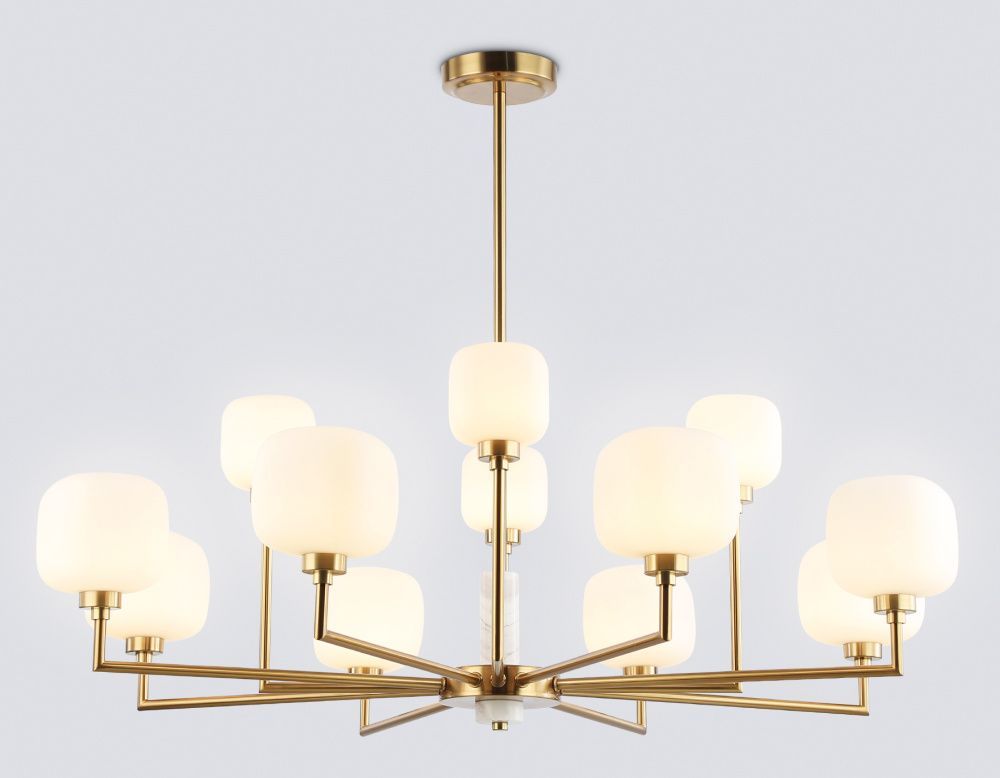 Люстра на штанге с мрамором **32,5-68 см, 12*G9*40W, K, Ambrella Light High Light LH53019, латунь