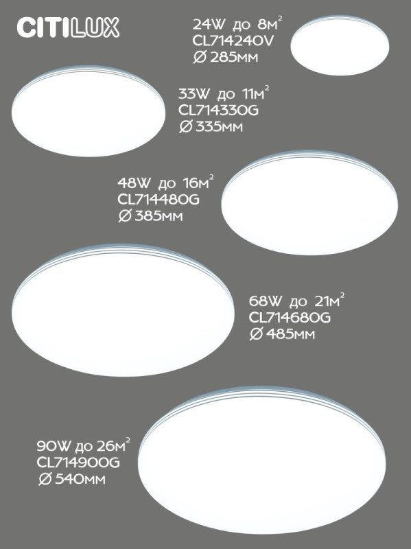 Светильник 42 см, 48W, 3000-5500K Citilux, Симпла, CL714480G, Белый