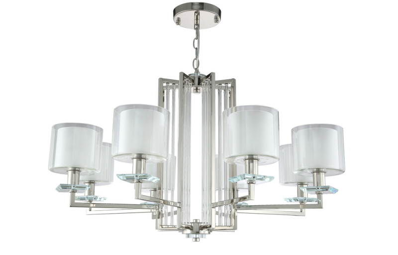 Люстра 86 см, Crystal Lux NICOLAS SP-PL8 NICKEL/WHITE никель/прозрачный