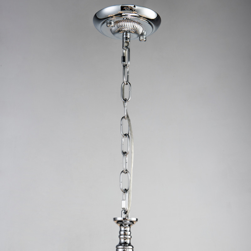 Подвесная люстра Favourite Semina 2707-6P, D840*H430/1430, хром, абажуры из белой ткани с серебряной тесьмой, декоративные элементы из прозрачного хрусталя