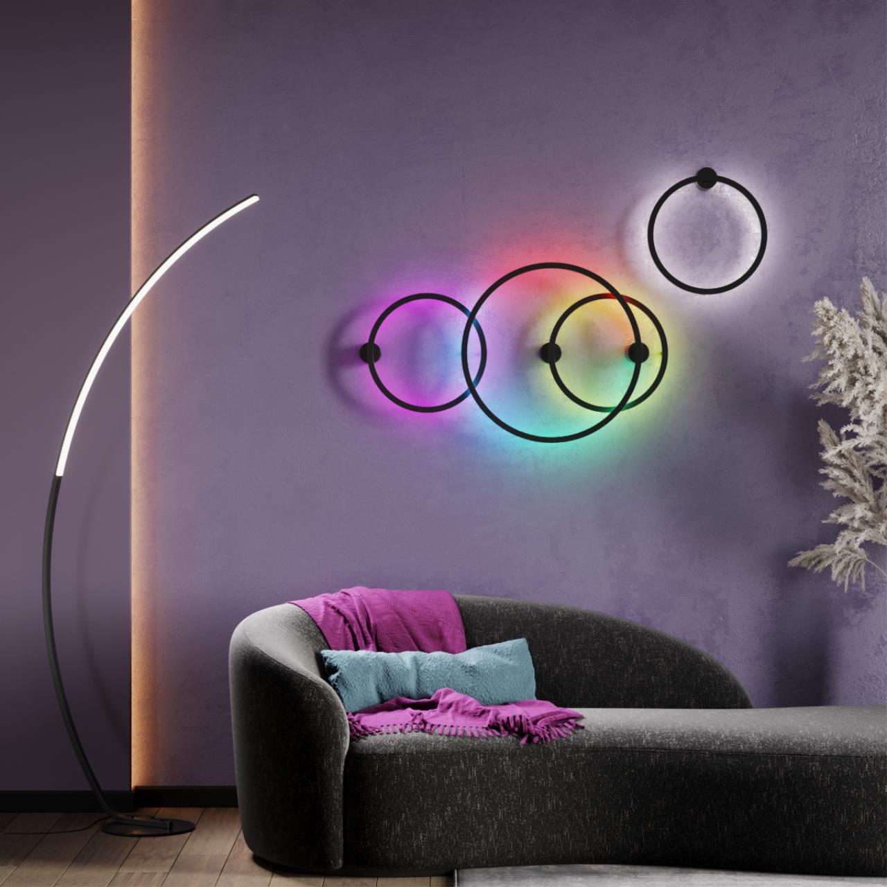 Бра 60 см, 24W, 3000K, Odeon Light OMEN 4386/24WL, RGB динамическая подсветка, черный