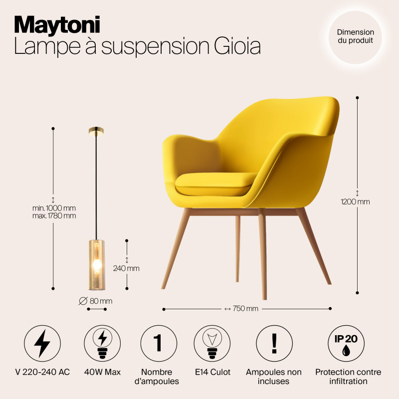 Подвесной светильник Maytoni Gioia P011PL-01G, золото