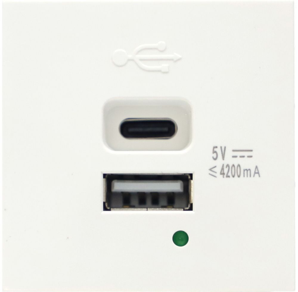 Donel USB зарядное устройство, 4.2A , Type A + C, 2 мод., бел. (45х45мм), DUSB4200WCF