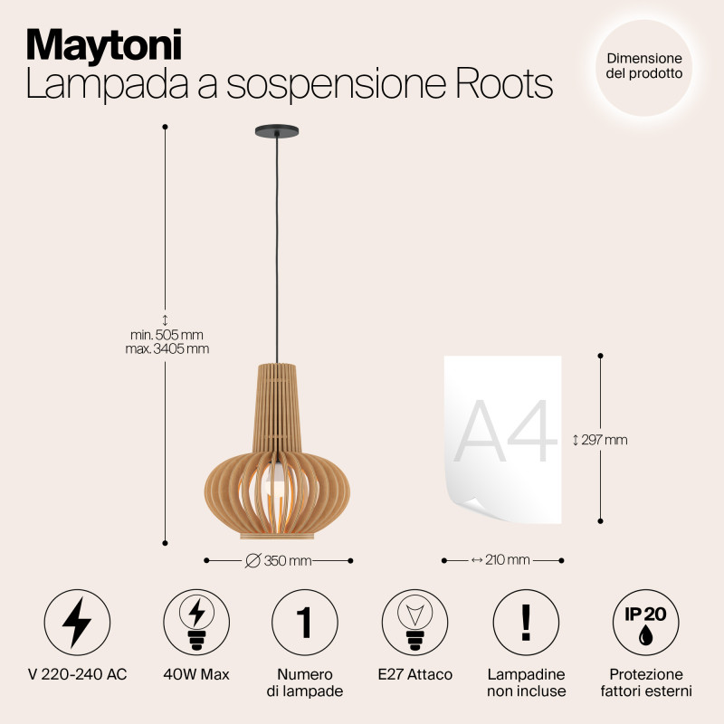 Светильник 35 см, Maytoni Roots MOD193PL-01W1, черный-дерево