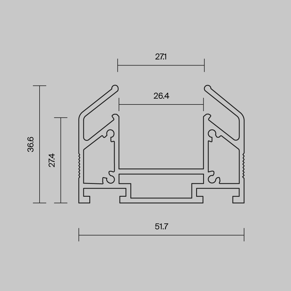 Профиль для монтажа Exility mini в натяжной ПВХ потолок , 2м 200*5*-4 см, *Maytoni Technical  TRAM034MP-212S, Серебро