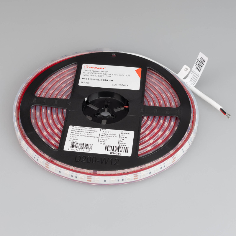 Лента герметичная RTW-PFS-B60-13mm 12V Red (14.4 W/m, IP68, 5060, 5m) (Arlight, 14.4 Вт/м, IP68) 036281. Цена указана за 5 метров. Продается кратно 5 метрам.