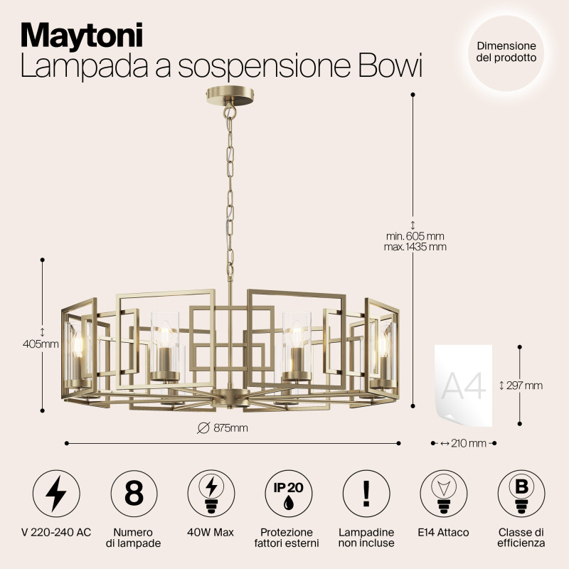 Подвесной светильник Maytoni Bowi H009PL-08G золото, диаметр 87.5 см